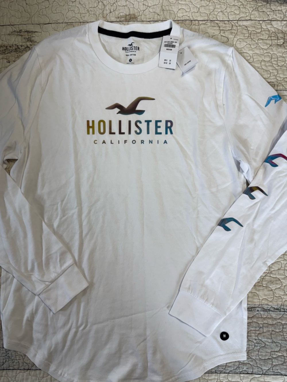 Hollister White Tee with Multicolor Gradient Logo